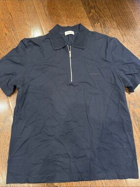 Salvatore Ferragamo Navy Short-Sleeve Zip Polo